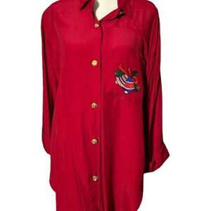 Vintage R & M Richards by Karen Kwong Red Christmas Long sleeve button up Sz 10